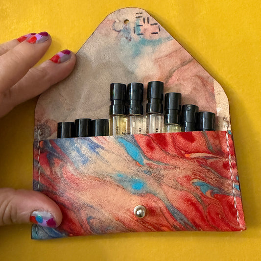 Perfume Pouch for samples Blue & Red Marbled